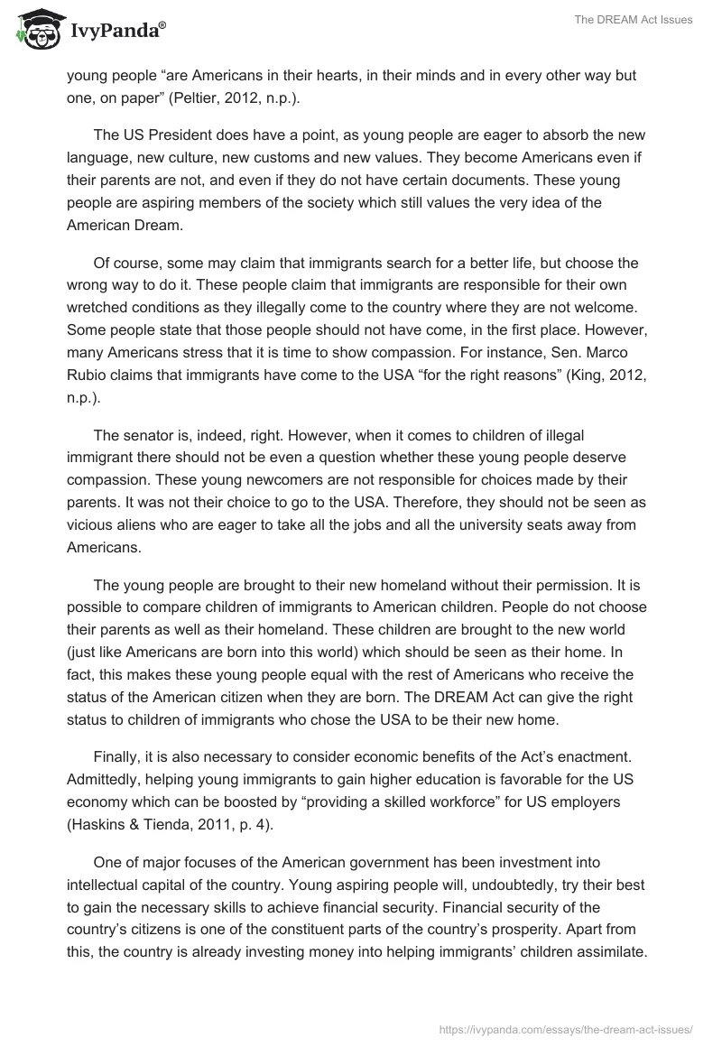 The DREAM Act Issues. Page 2