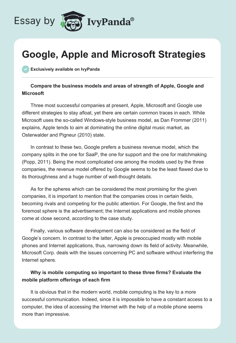 Google, Apple and Microsoft Strategies. Page 1