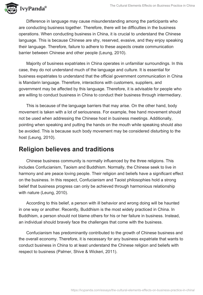 The Cultural Elements Effects on Business Practice in China. Page 2