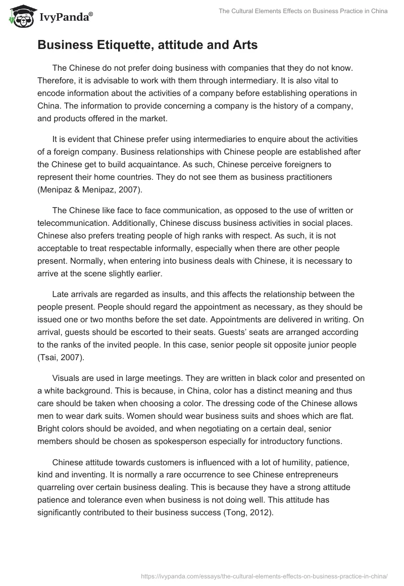 The Cultural Elements Effects on Business Practice in China. Page 3