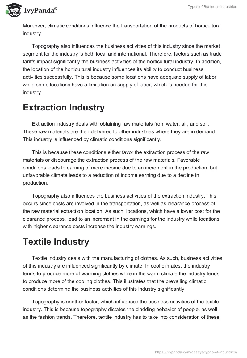 Types of Business Industries - 833 Words | Essay Example