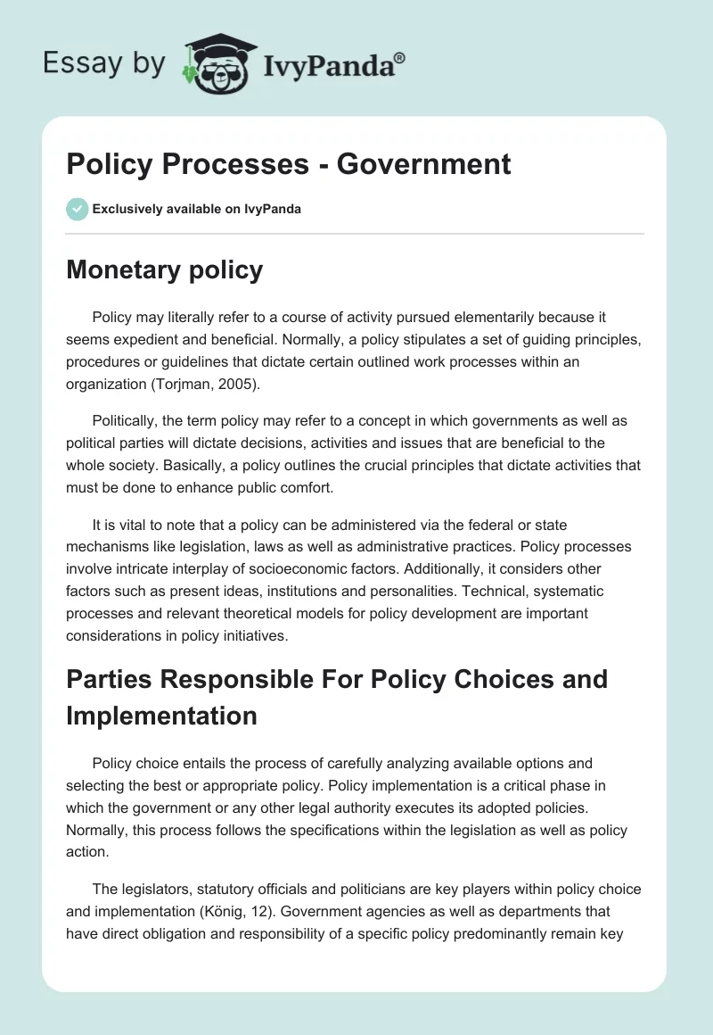 Policy Processes - Government. Page 1