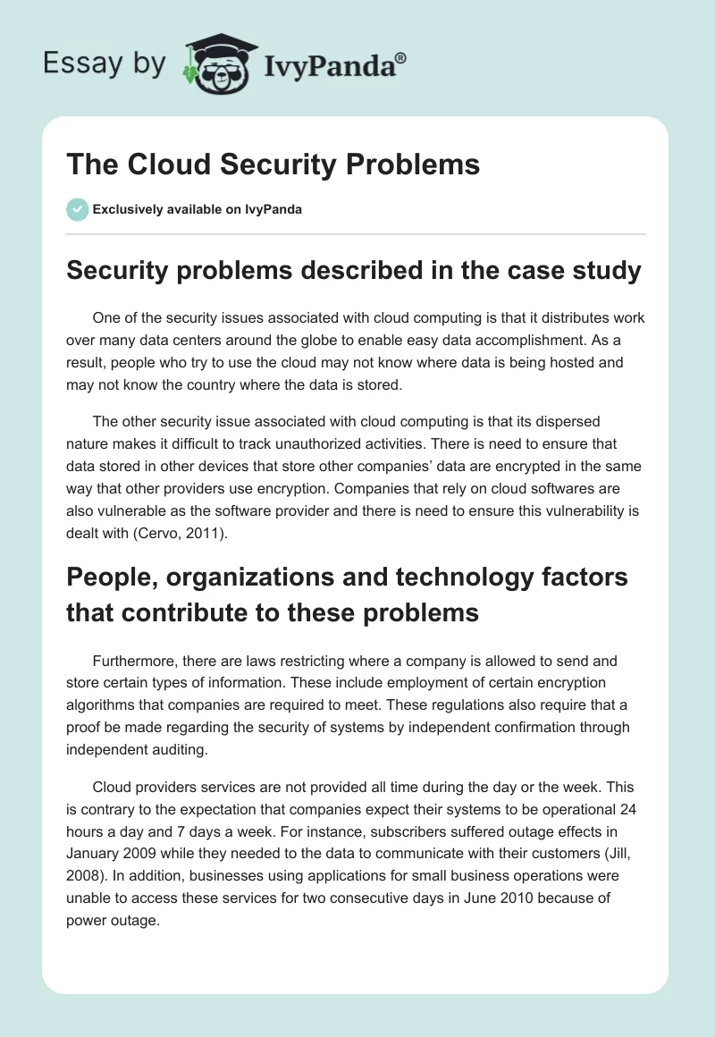 The Cloud Security Problems. Page 1