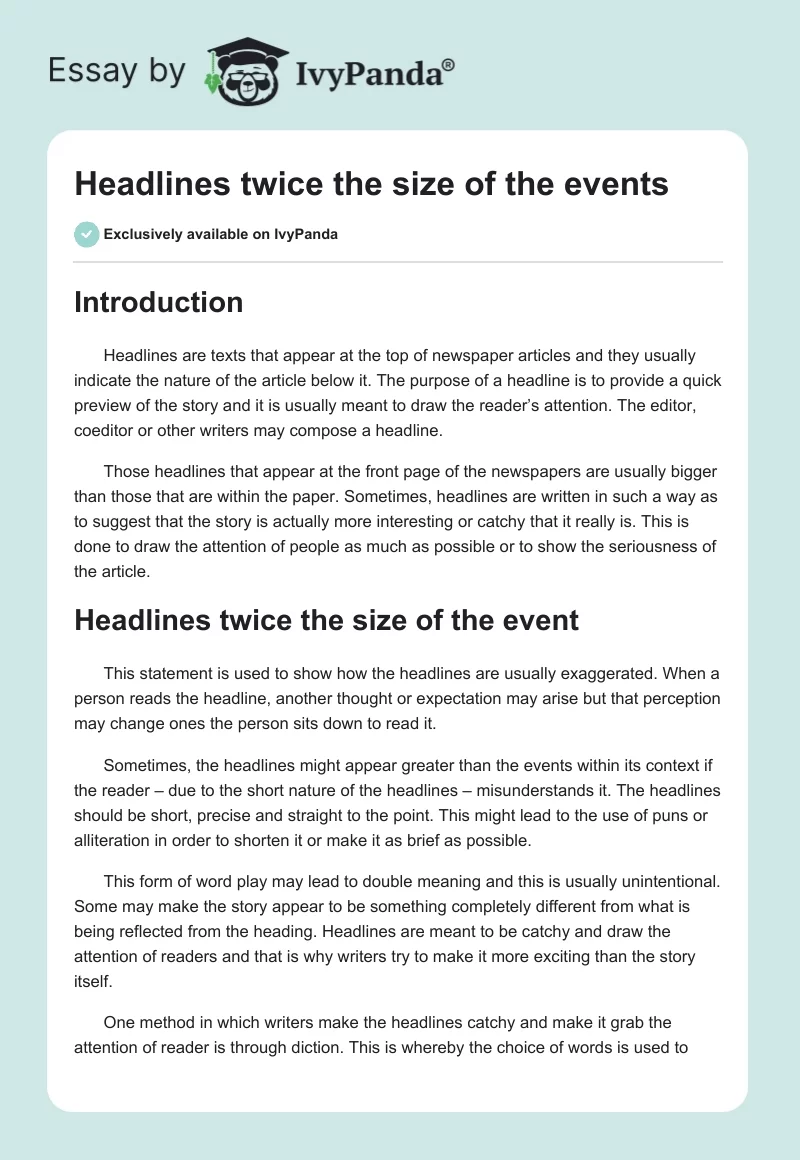 Headlines twice the size of the events. Page 1