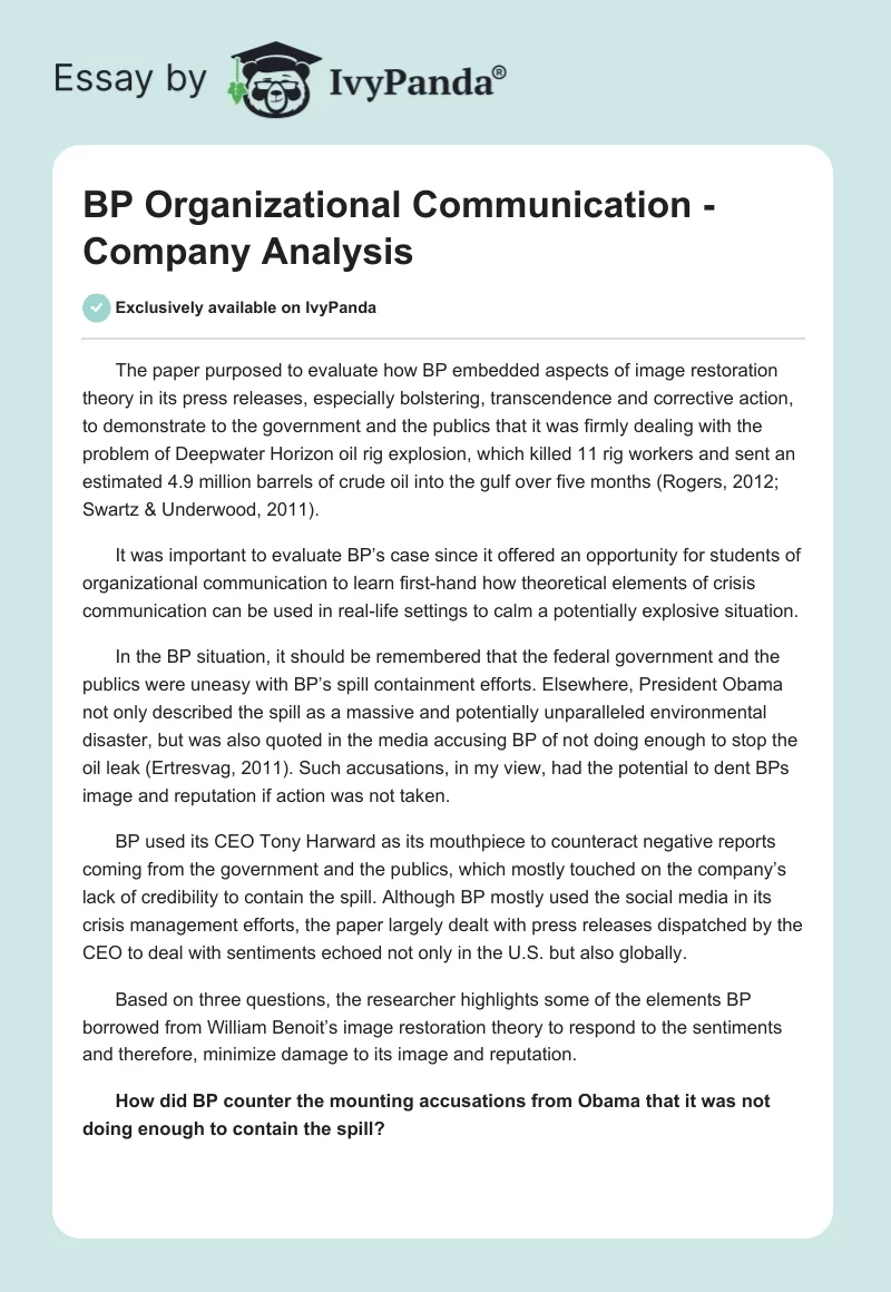 BP Organizational Communication - Company Analysis. Page 1