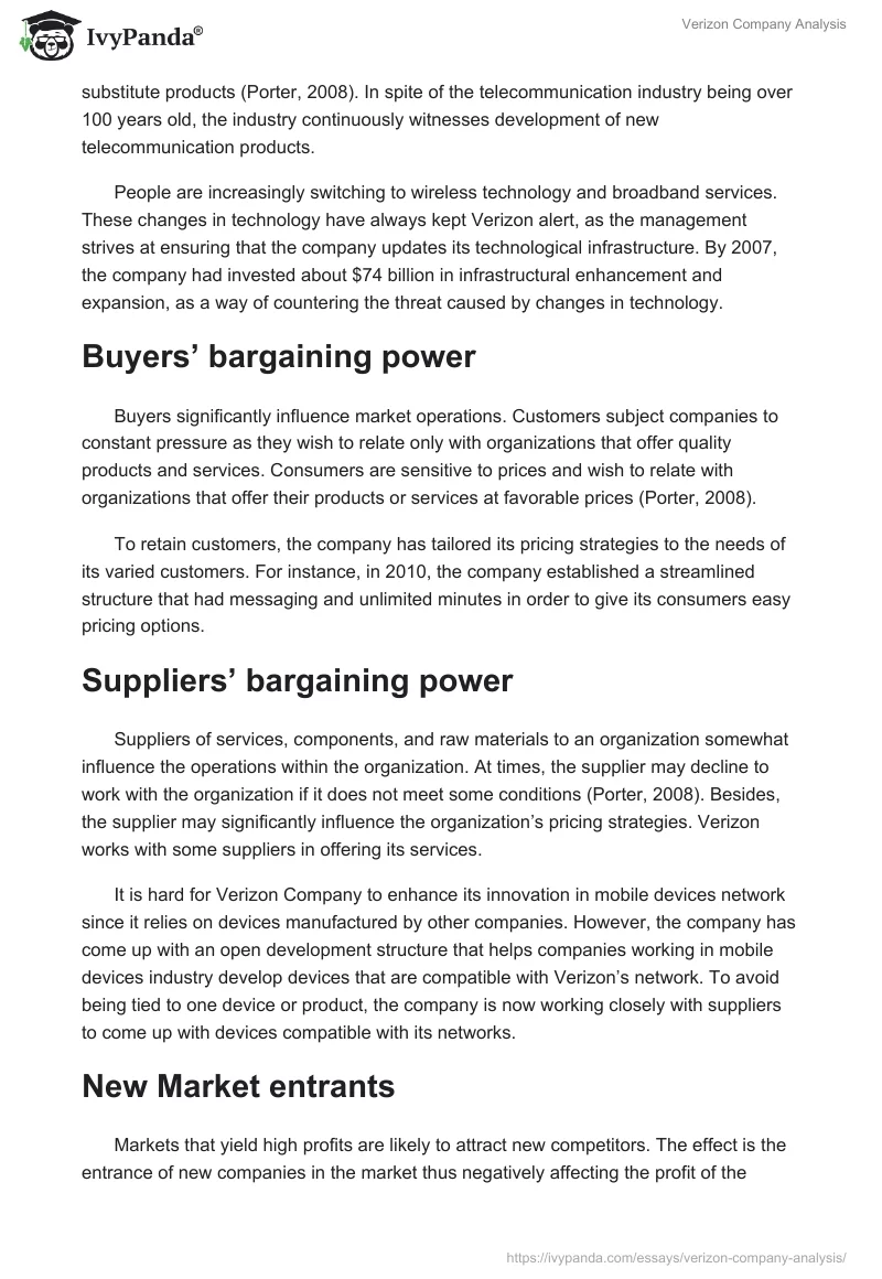 Verizon Company Analysis. Page 3
