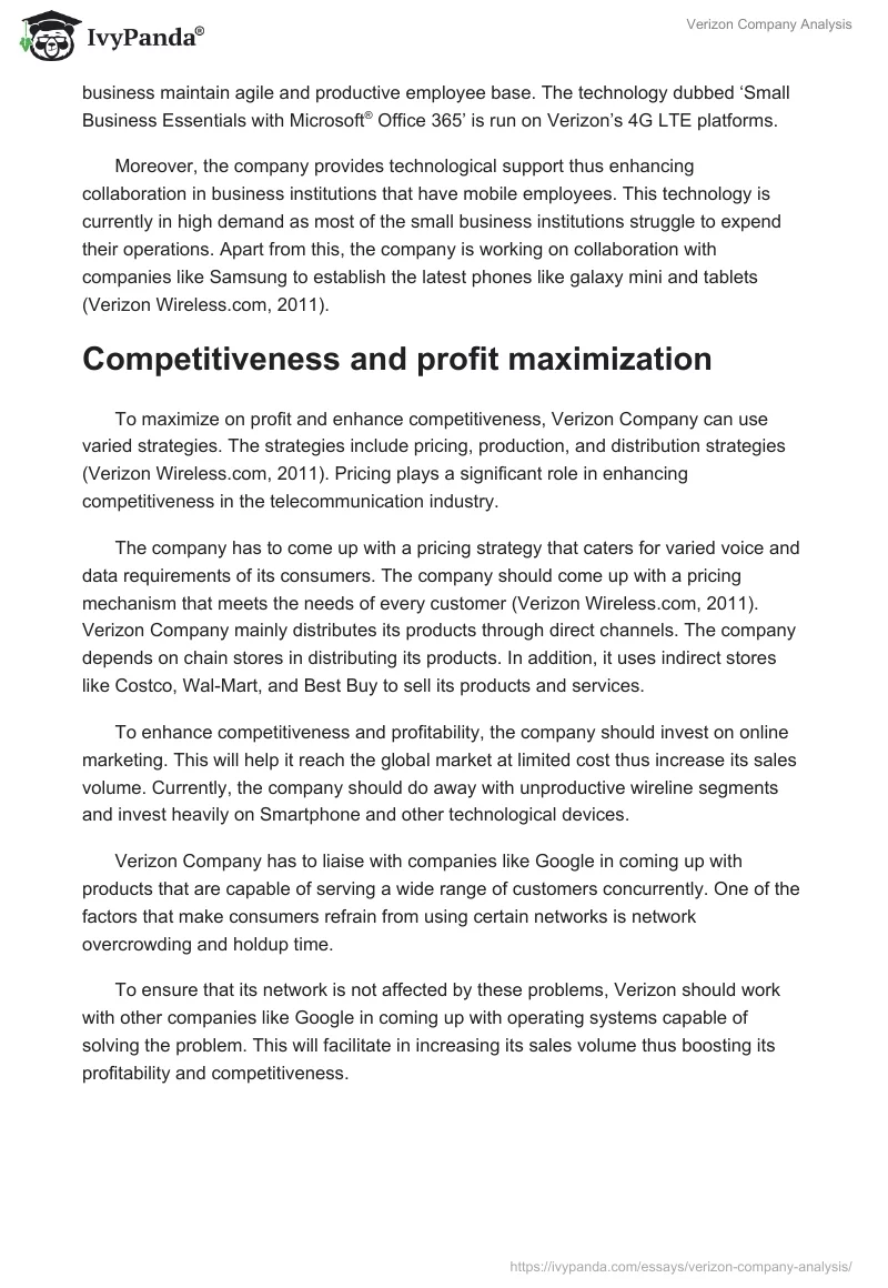 Verizon Company Analysis. Page 5