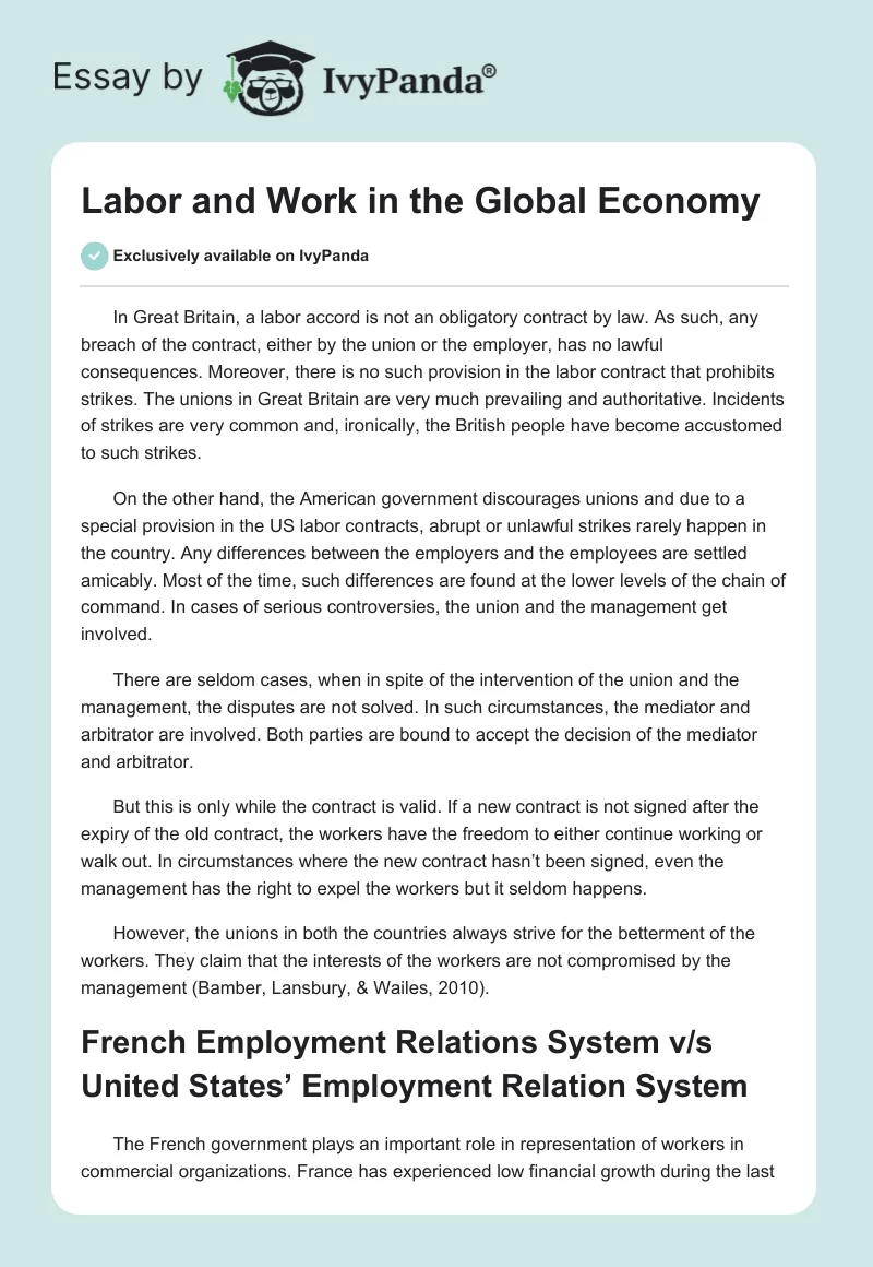 Labor and Work in the Global Economy. Page 1