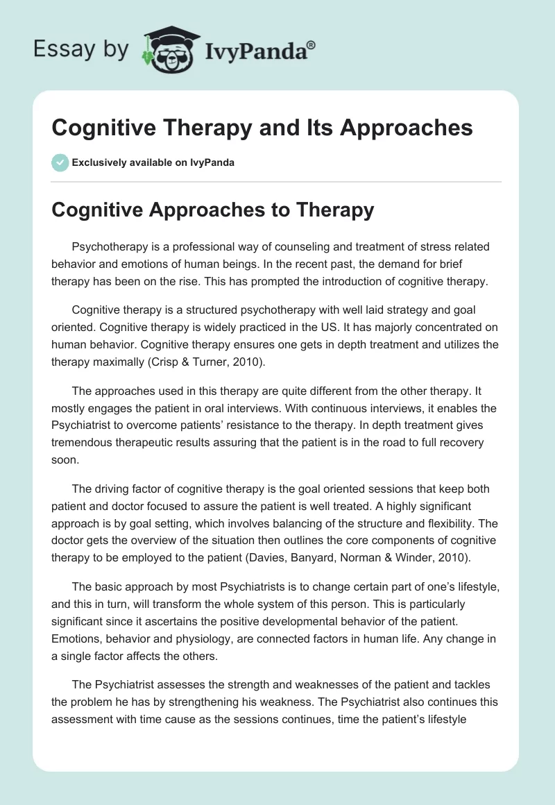 Cognitive Therapy and Its Approaches. Page 1