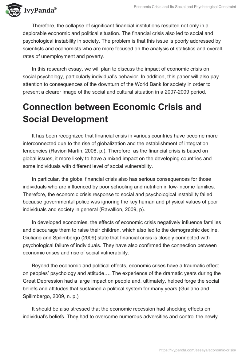 Economic Crisis and Its Social and Psychological Constraint. Page 2