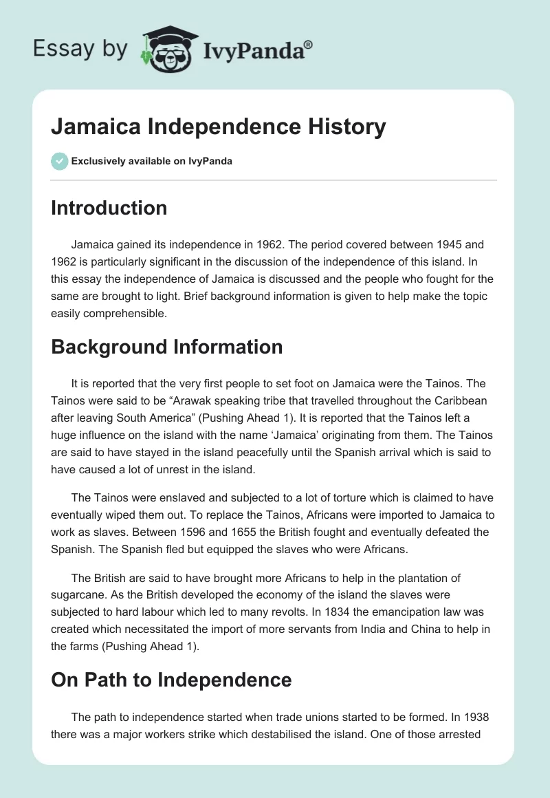 Jamaica Independence History. Page 1