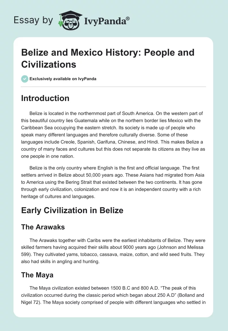 Belize and Mexico History: People and Civilizations. Page 1