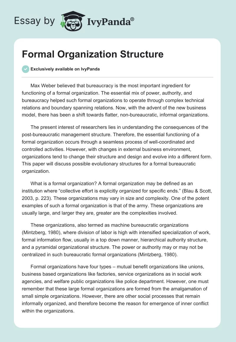 Formal Organization Structure. Page 1
