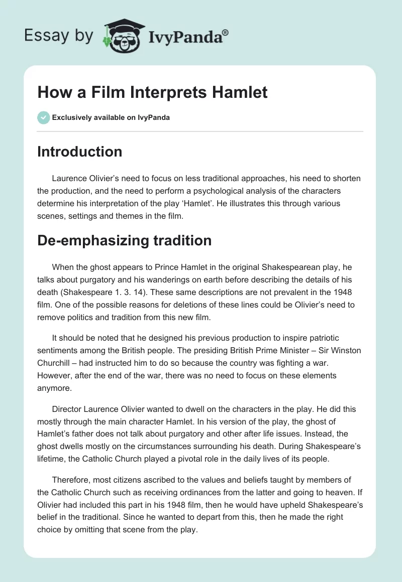 How a Film Interprets Hamlet. Page 1