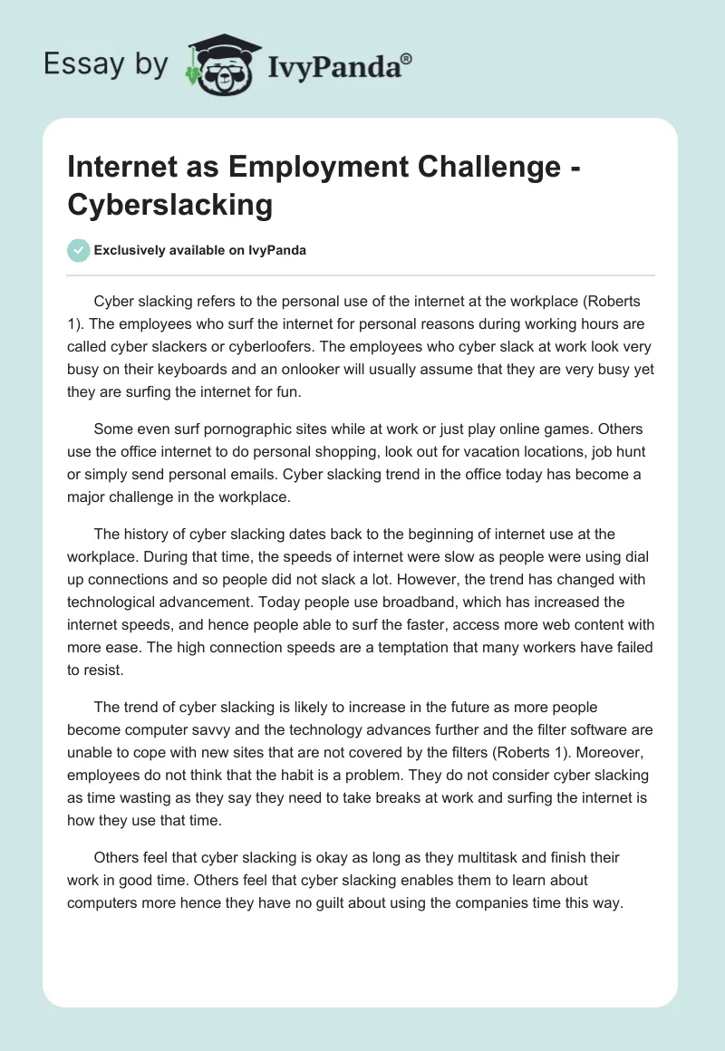Internet as Employment Challenge - Cyberslacking. Page 1