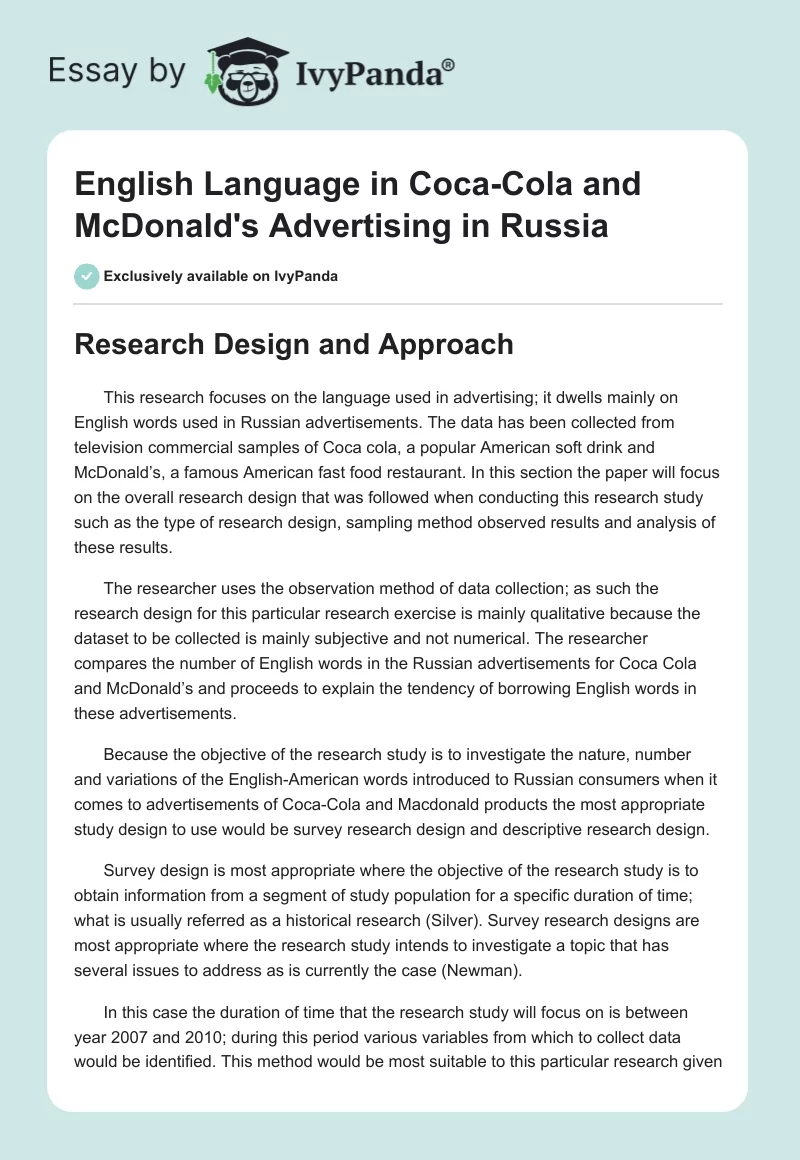 English Language in Coca-Cola and McDonald's Advertising in Russia. Page 1
