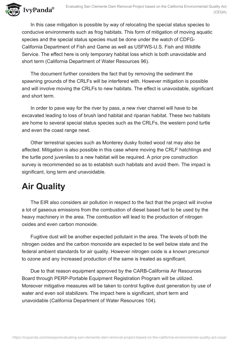 Evaluating San Clemente Dam Removal Project based on the California Environmental Quality Act (CEQA). Page 4