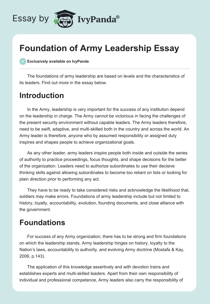 Foundation of Army Leadership Essay. Page 1
