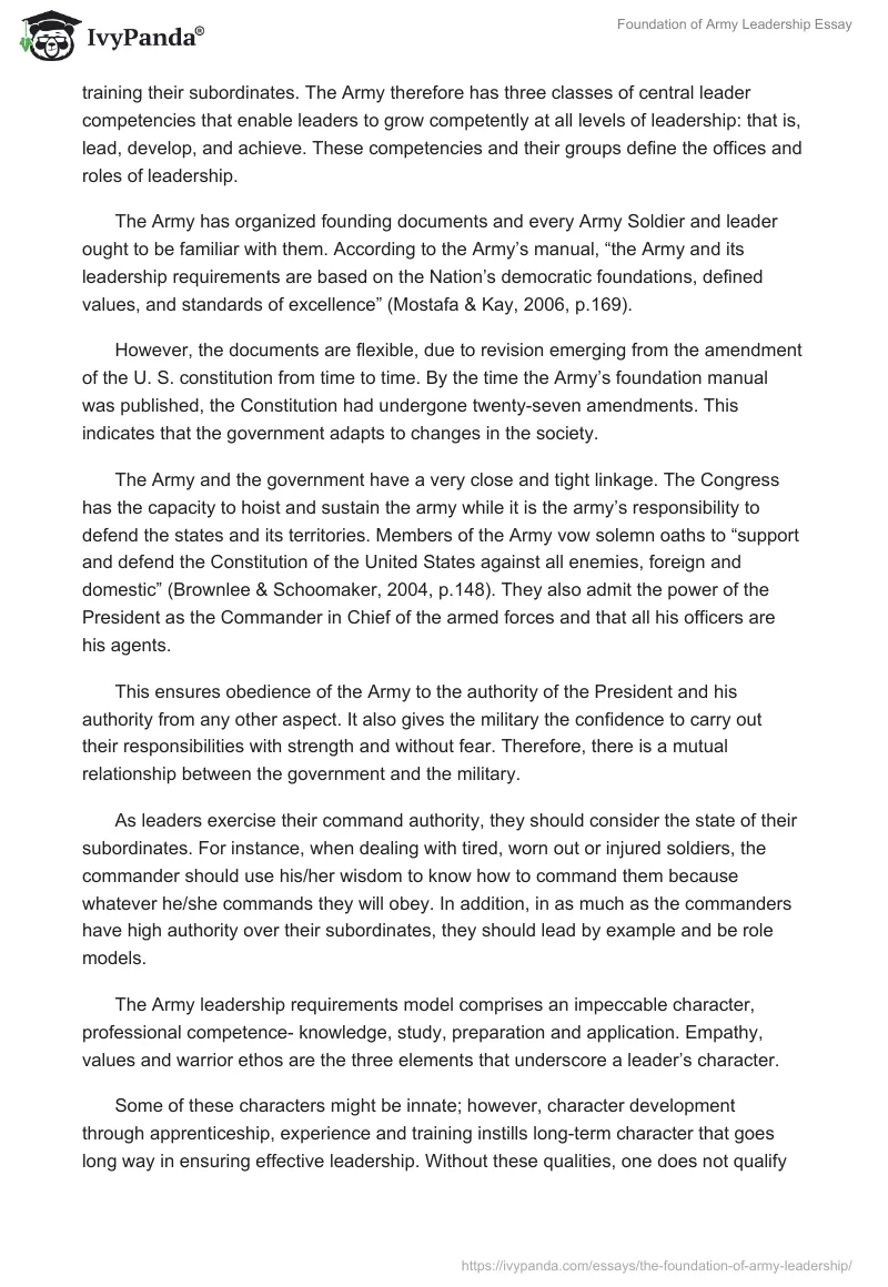 Foundation of Army Leadership Essay. Page 2
