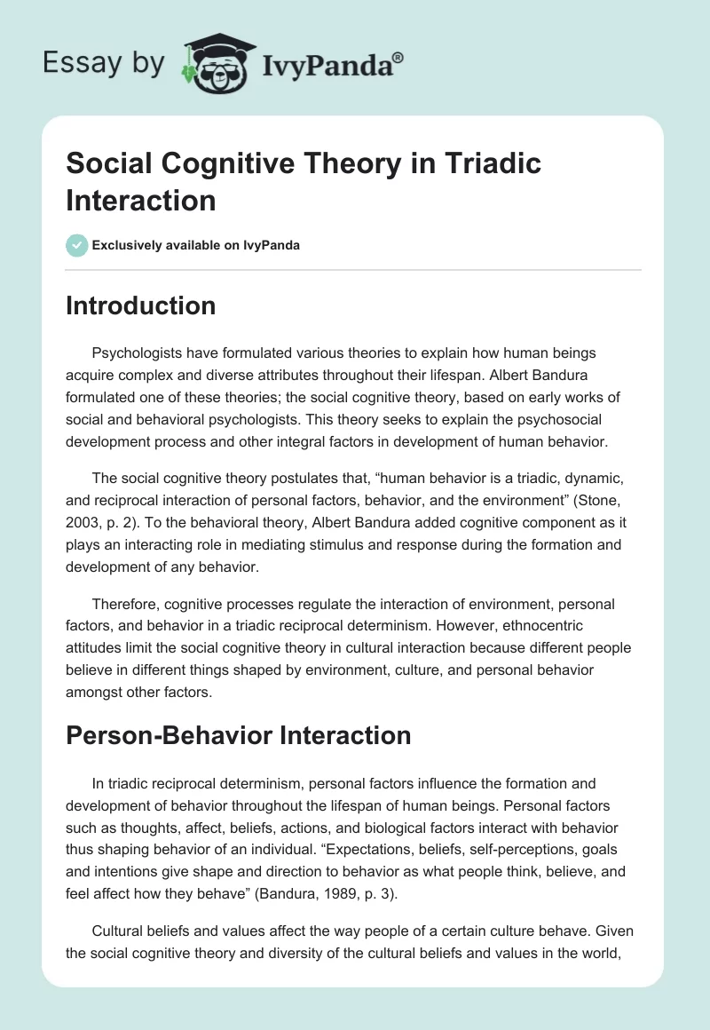 Social Cognitive Theory in Triadic Interaction. Page 1