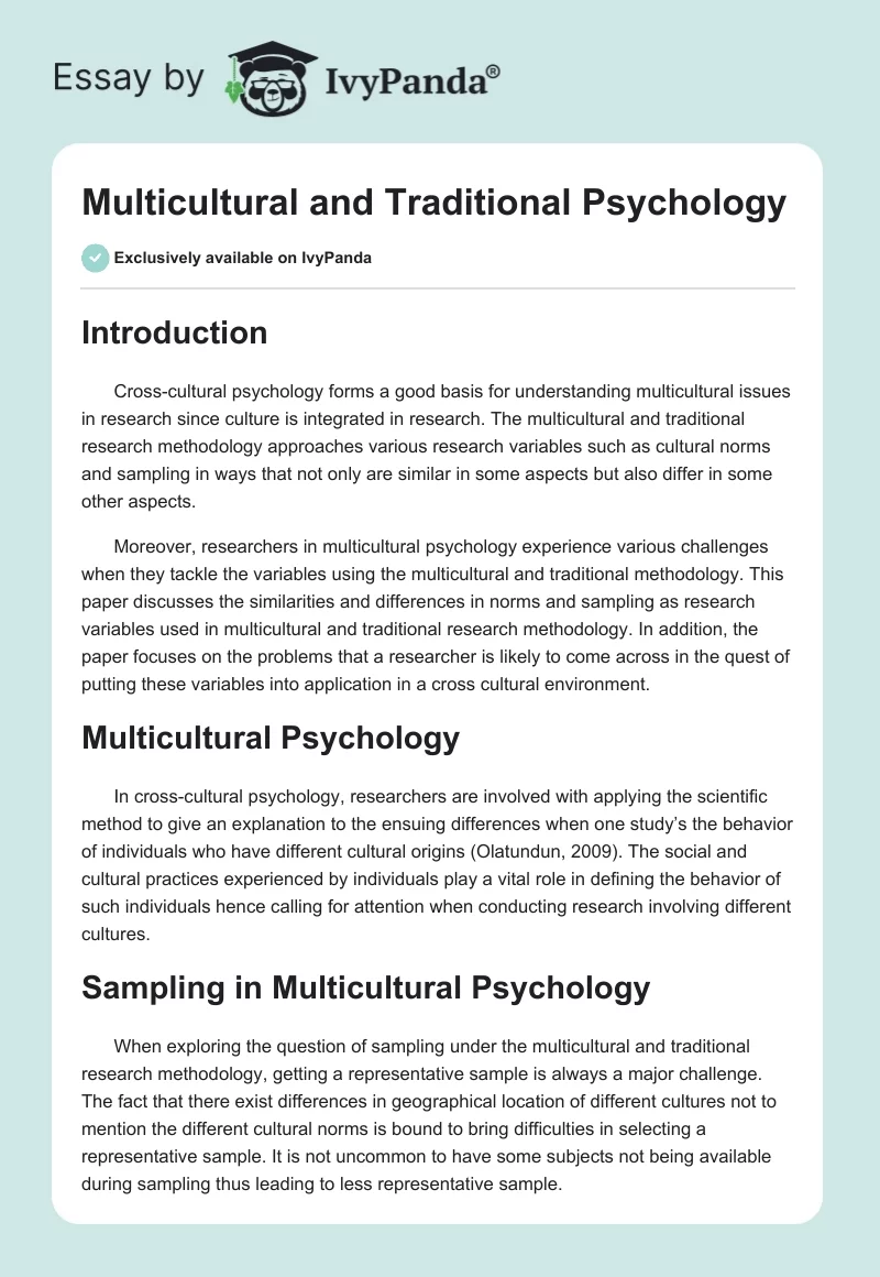 Multicultural and Traditional Psychology. Page 1