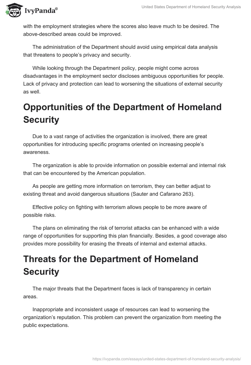 United States Department of Homeland Security Analysis. Page 2