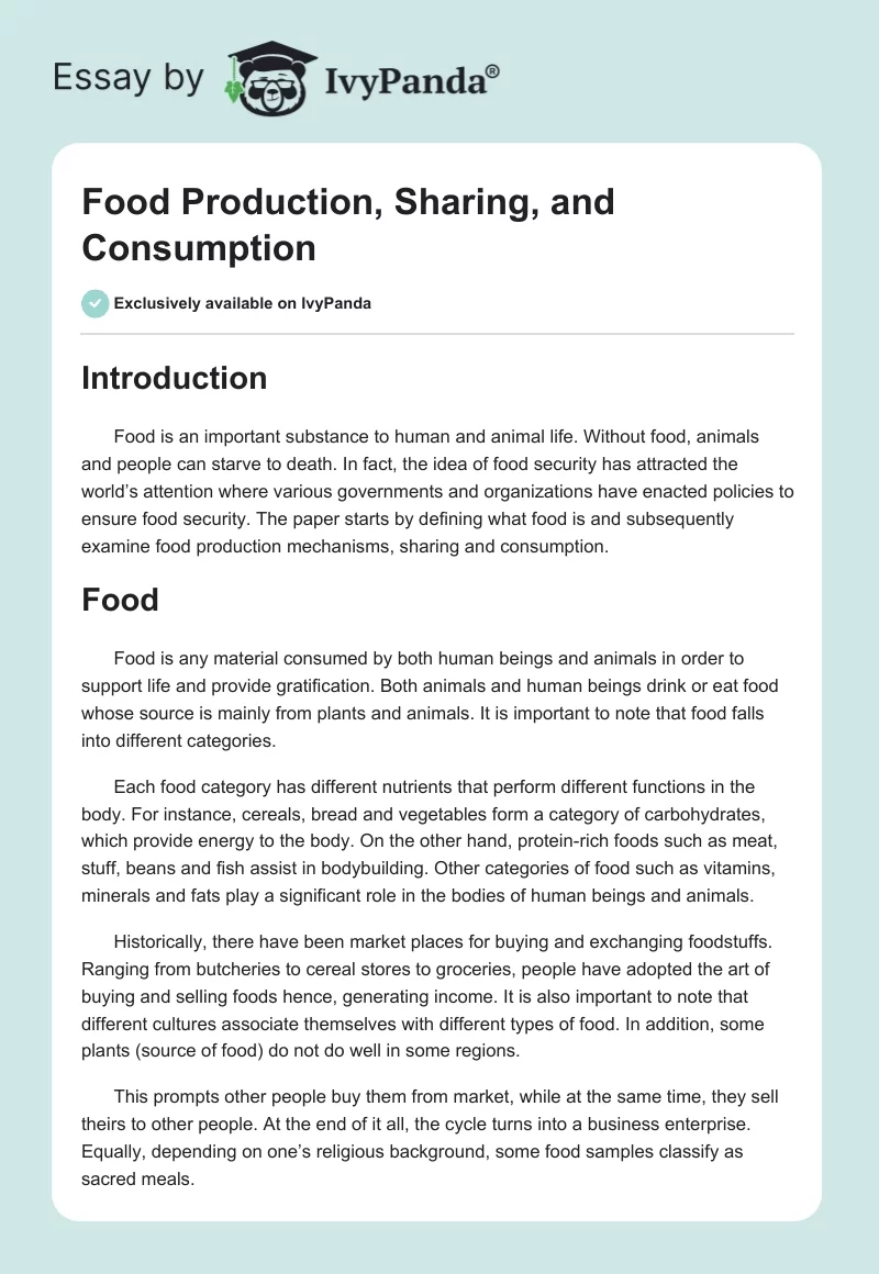 Food Production, Sharing, and Consumption. Page 1