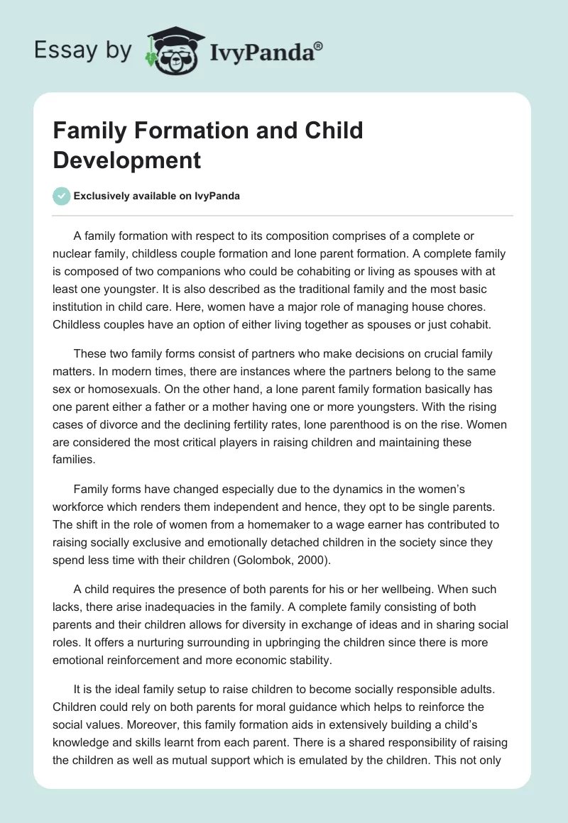 Family Formation and Child Development. Page 1