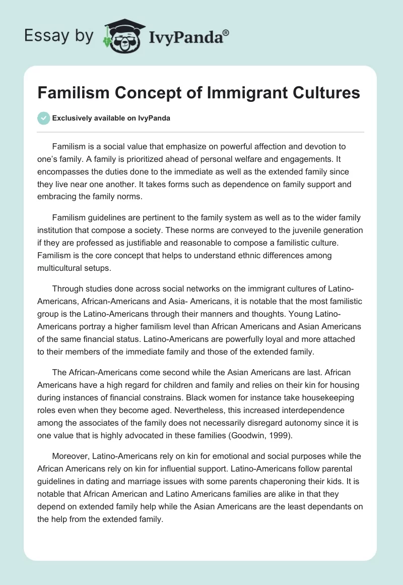 Familism Concept of Immigrant Cultures. Page 1
