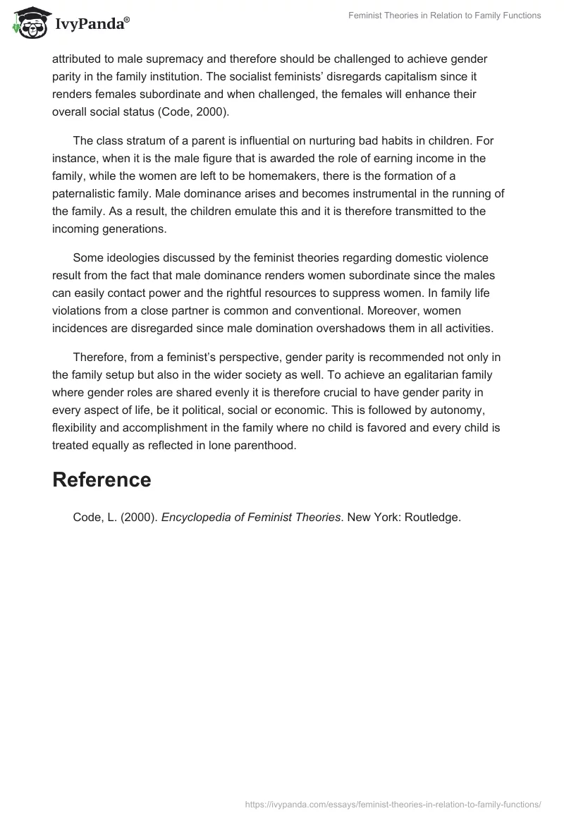 Feminist Theories in Relation to Family Functions. Page 2