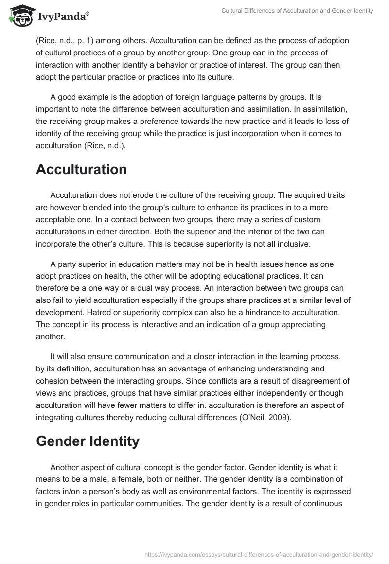 Cultural Differences of Acculturation and Gender Identity. Page 2