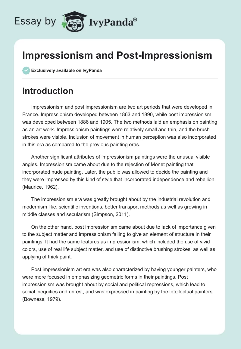 Impressionism and Post-Impressionism. Page 1