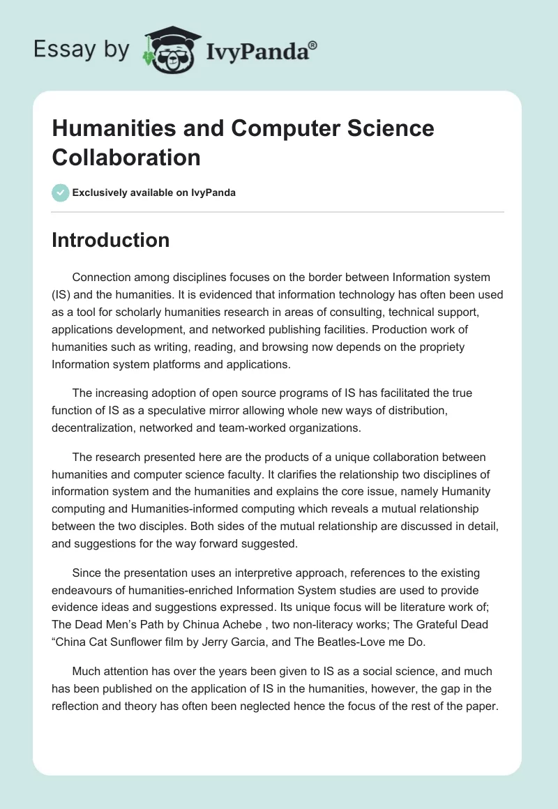 Humanities and Computer Science Collaboration. Page 1