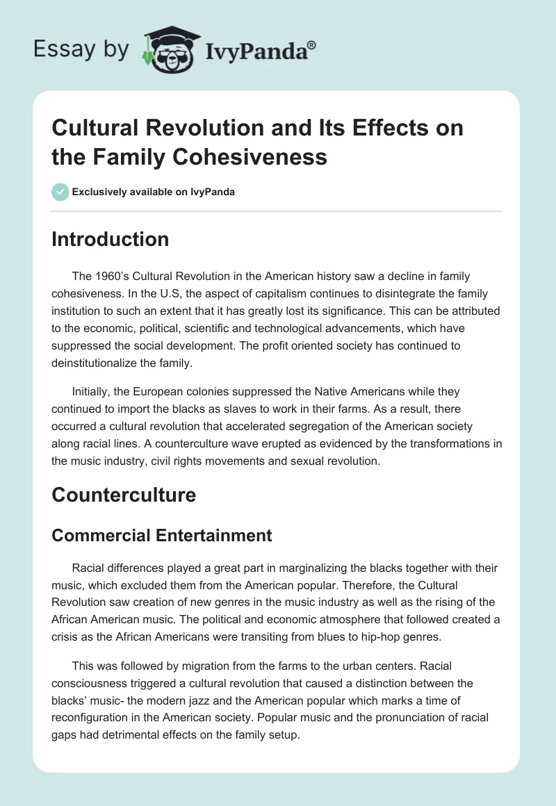 Cultural Revolution and Its Effects on the Family Cohesiveness. Page 1