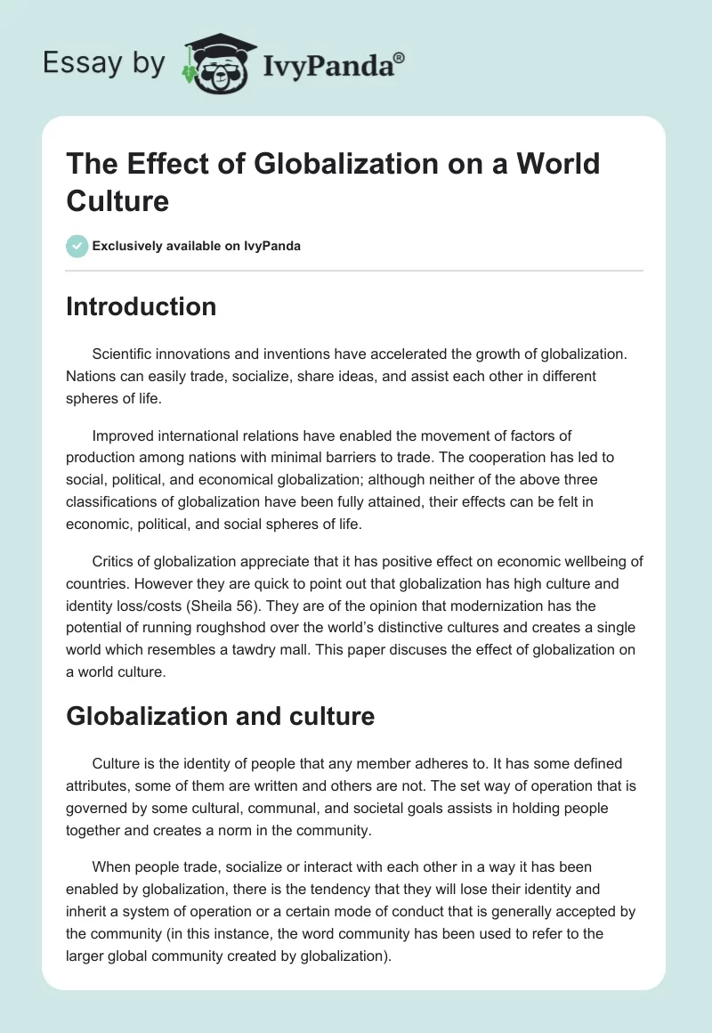 The Effect of Globalization on a World Culture. Page 1