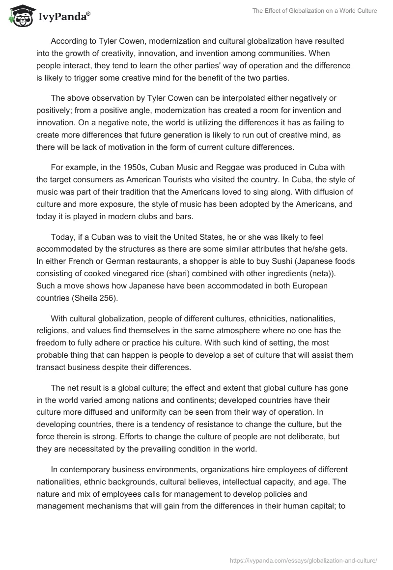 The Effect of Globalization on a World Culture. Page 2