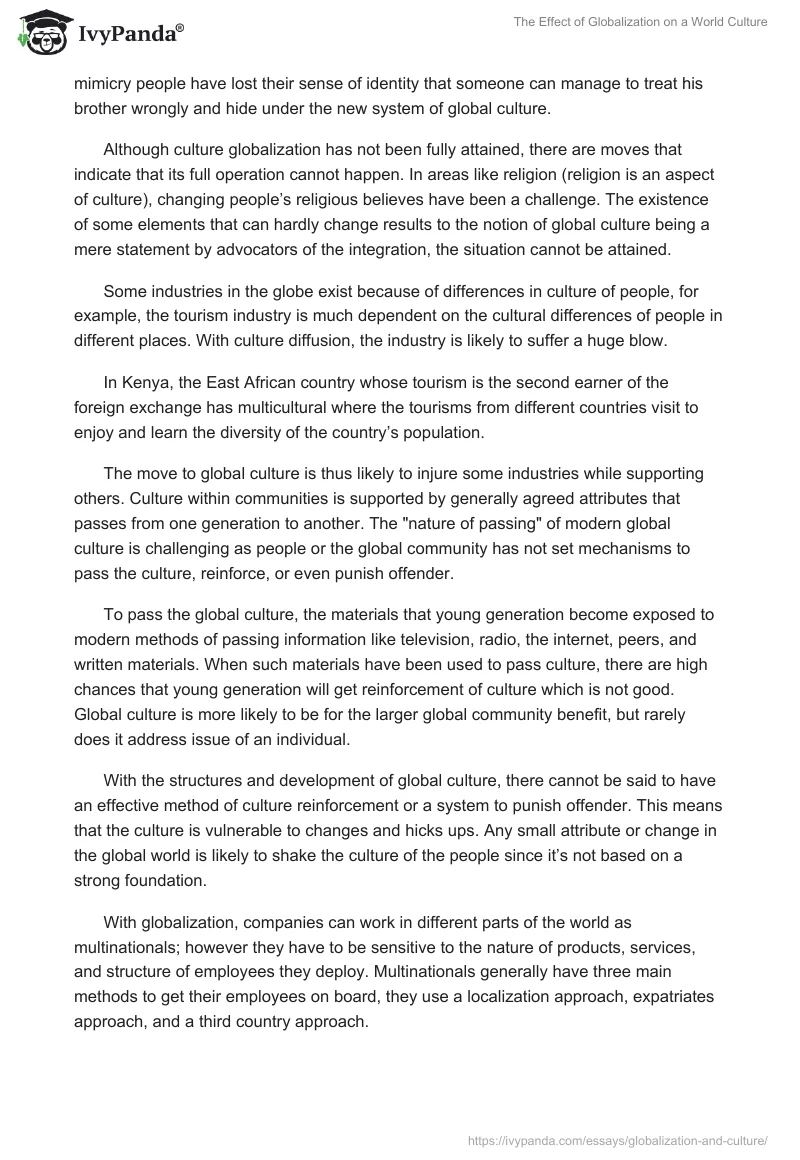 The Effect of Globalization on a World Culture. Page 5