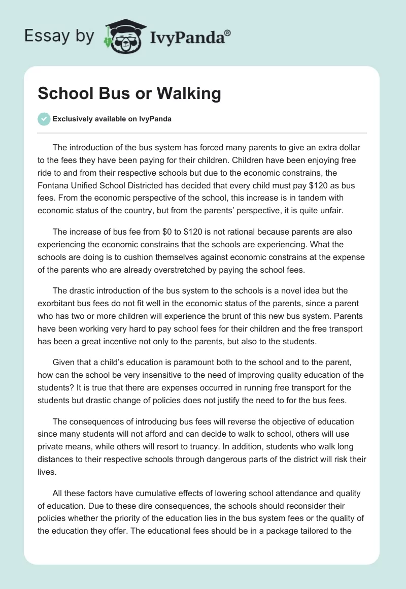 School Bus or Walking. Page 1