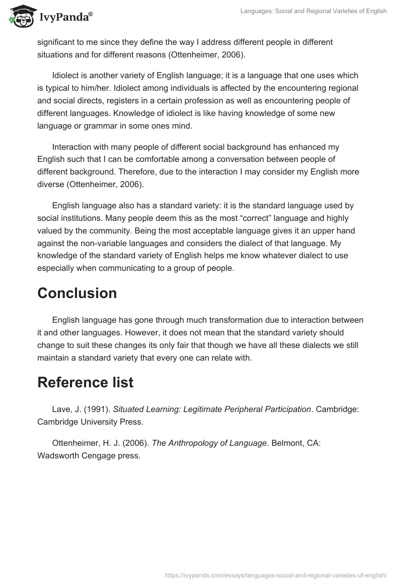 Languages: Social and Regional Varieties of English. Page 2