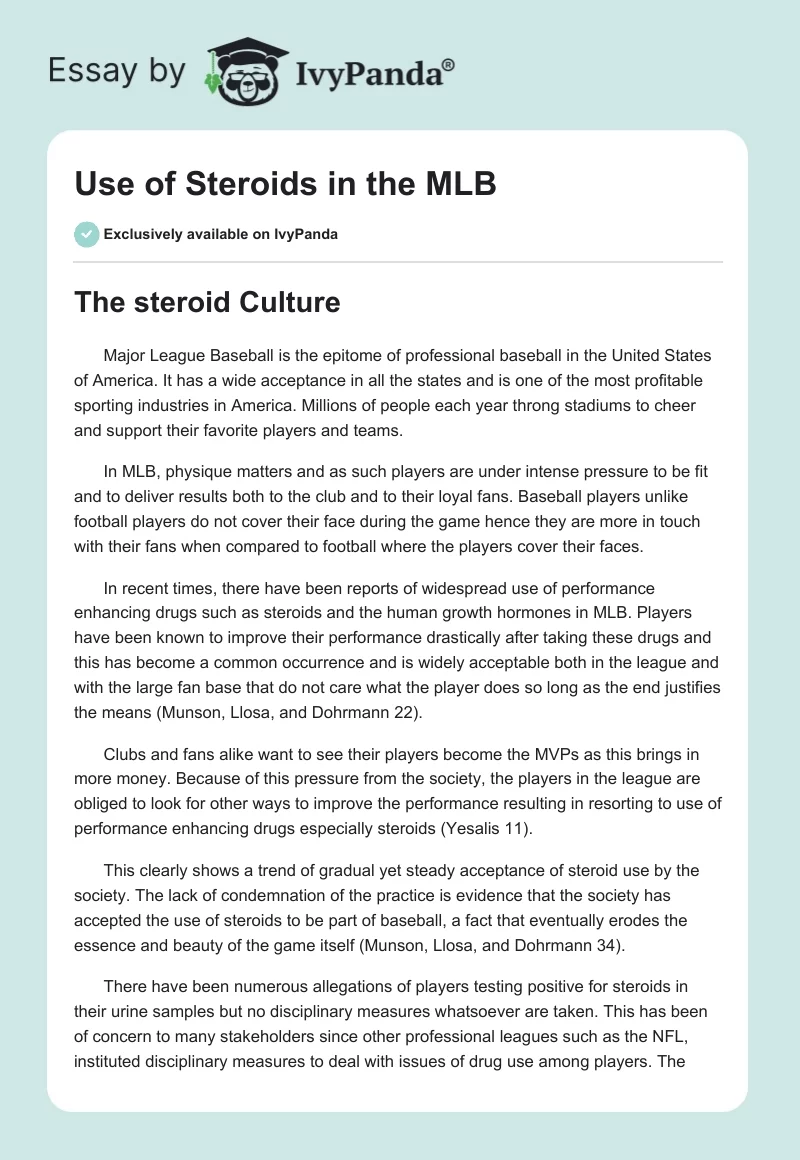 Use of Steroids in the MLB. Page 1