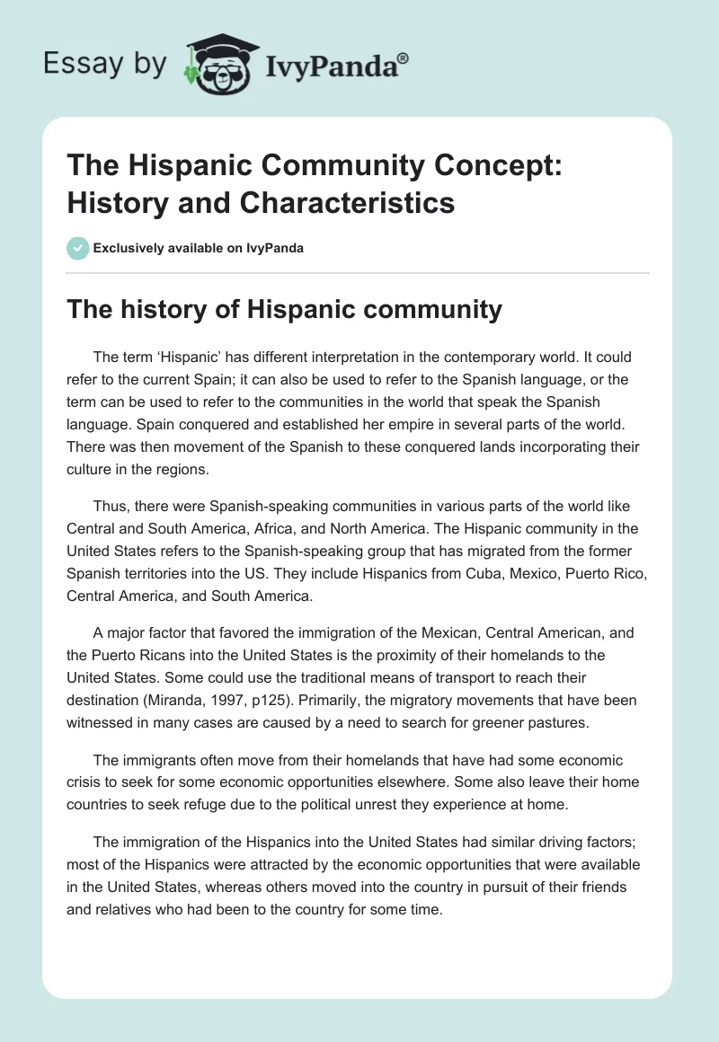 The Hispanic Community Concept: History and Characteristics. Page 1