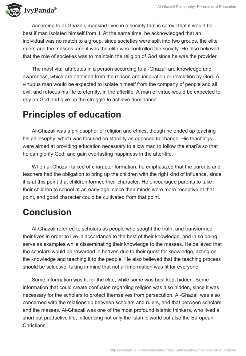 Al-Ghazali Philosophy: Principles of Education. Page 2
