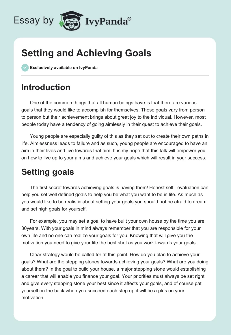 Setting and Achieving Goals. Page 1