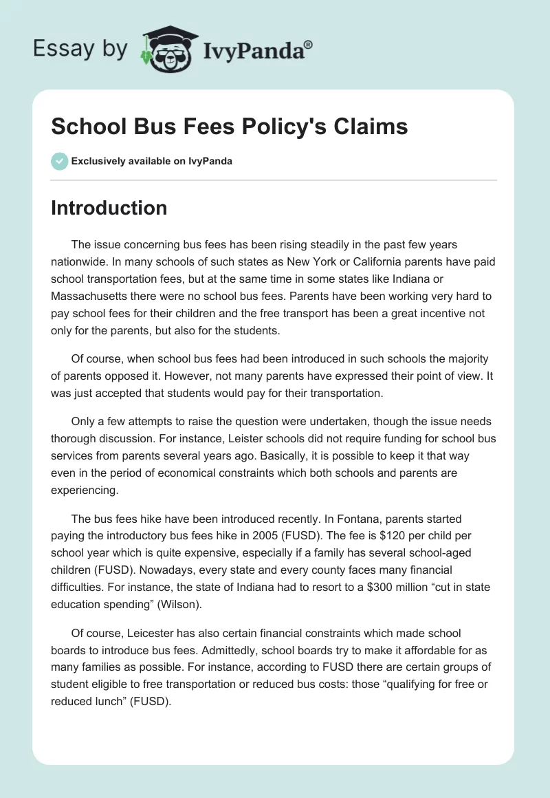 School Bus Fees Policy's Claims. Page 1