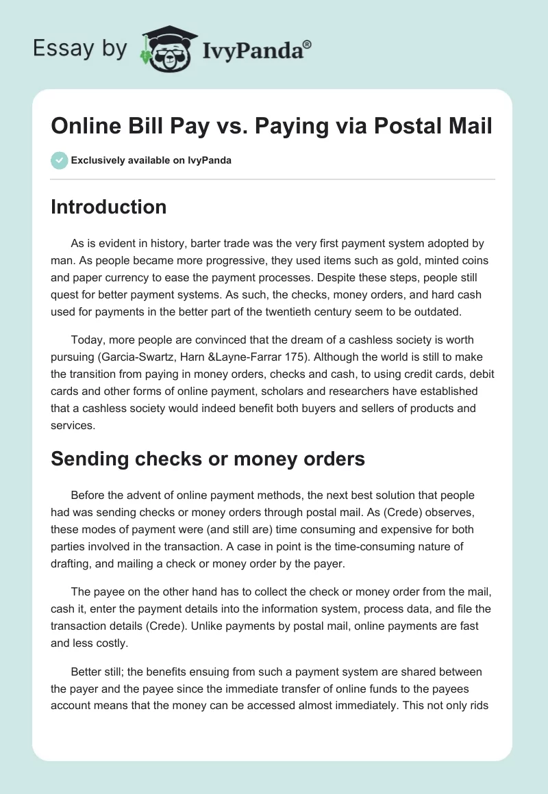 Online Bill Pay vs. Paying via Postal Mail. Page 1