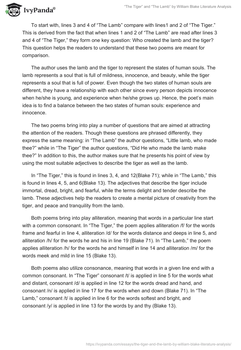 “The Tiger” and “The Lamb” by William Blake Literature Analysis. Page 2