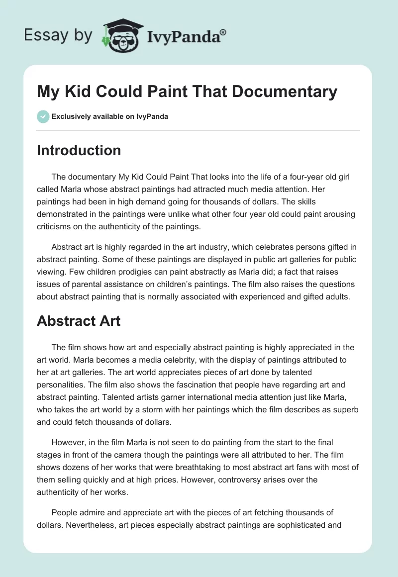"My Kid Could Paint That" Documentary. Page 1