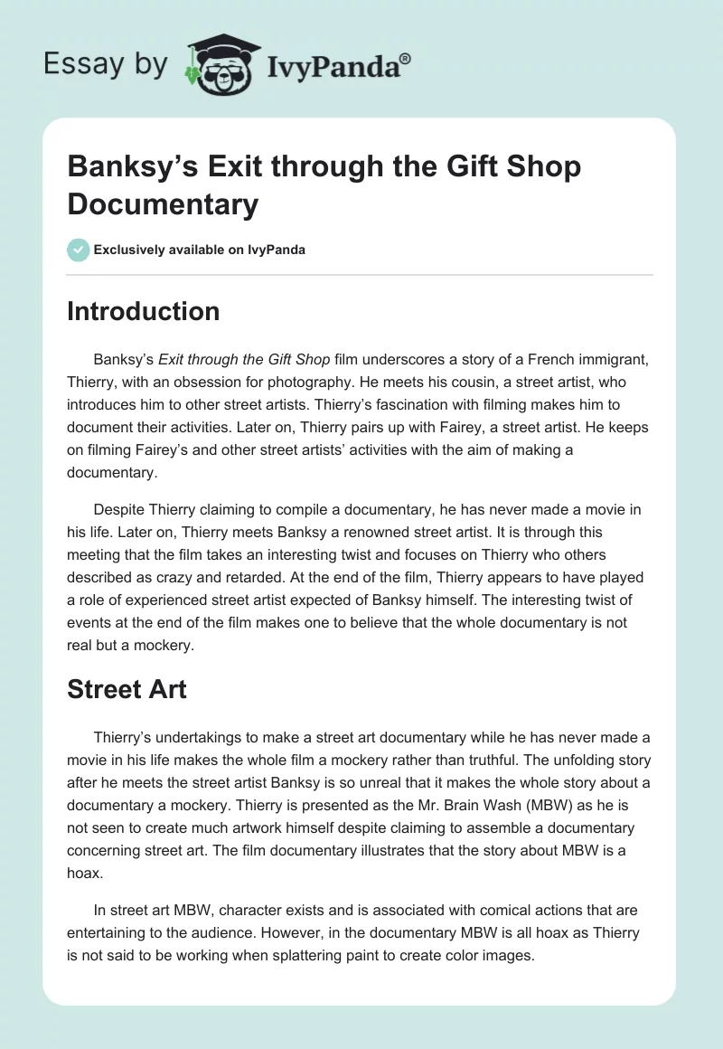 "Banksy’s Exit through the Gift Shop" Documentary. Page 1