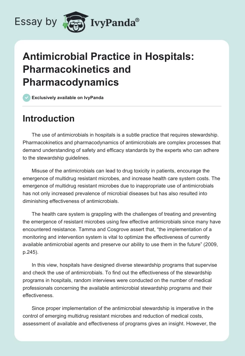 Antimicrobial Practice in Hospitals: Pharmacokinetics and Pharmacodynamics. Page 1