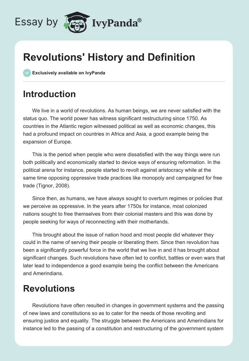 Revolutions' History and Definition. Page 1